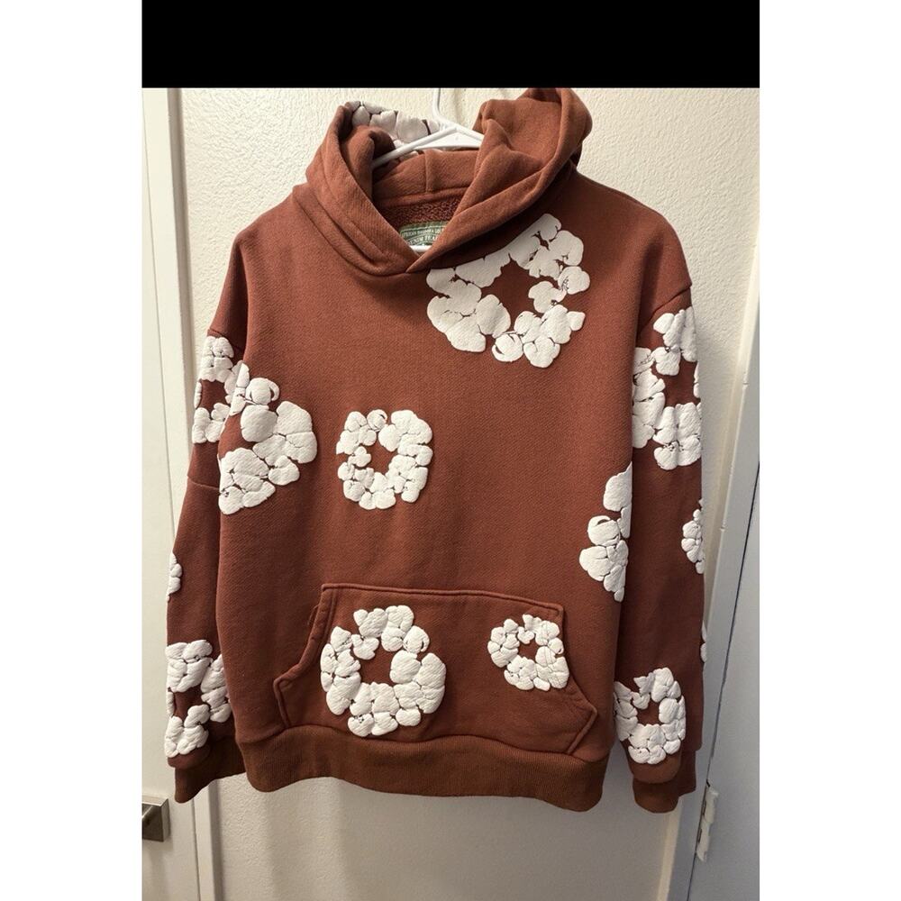 Attention Read Des! DENIM TEARS Brown White Graphic Print Cotton Fleece Men's M